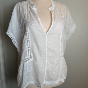 NWT Gap Sheer White Embroidered Blouse with Lace Detail